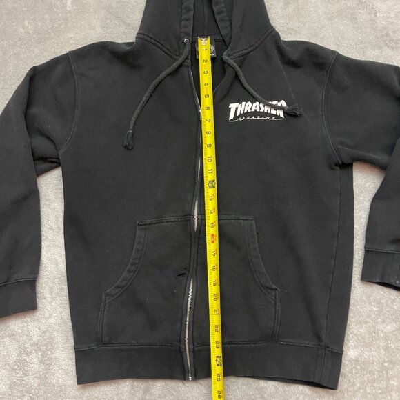Thrasher Magazine LOGO ZIP UP Skateboard Hoodie BLACK size Medium - Picture 5 of 10
